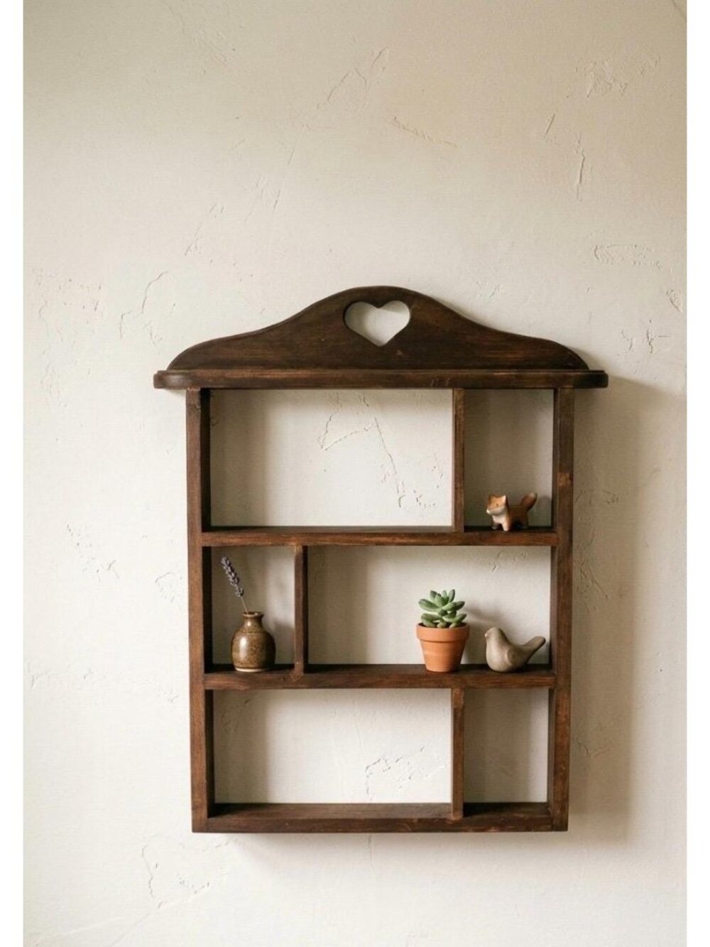 Trinket Shelf with Heart Cutout Dark Walnut Wood Wall Shelf for Altar Crystals - Picture 4 of 7